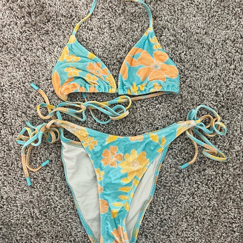 Triangl Swimwear Floral Bikini - Blue and Orange